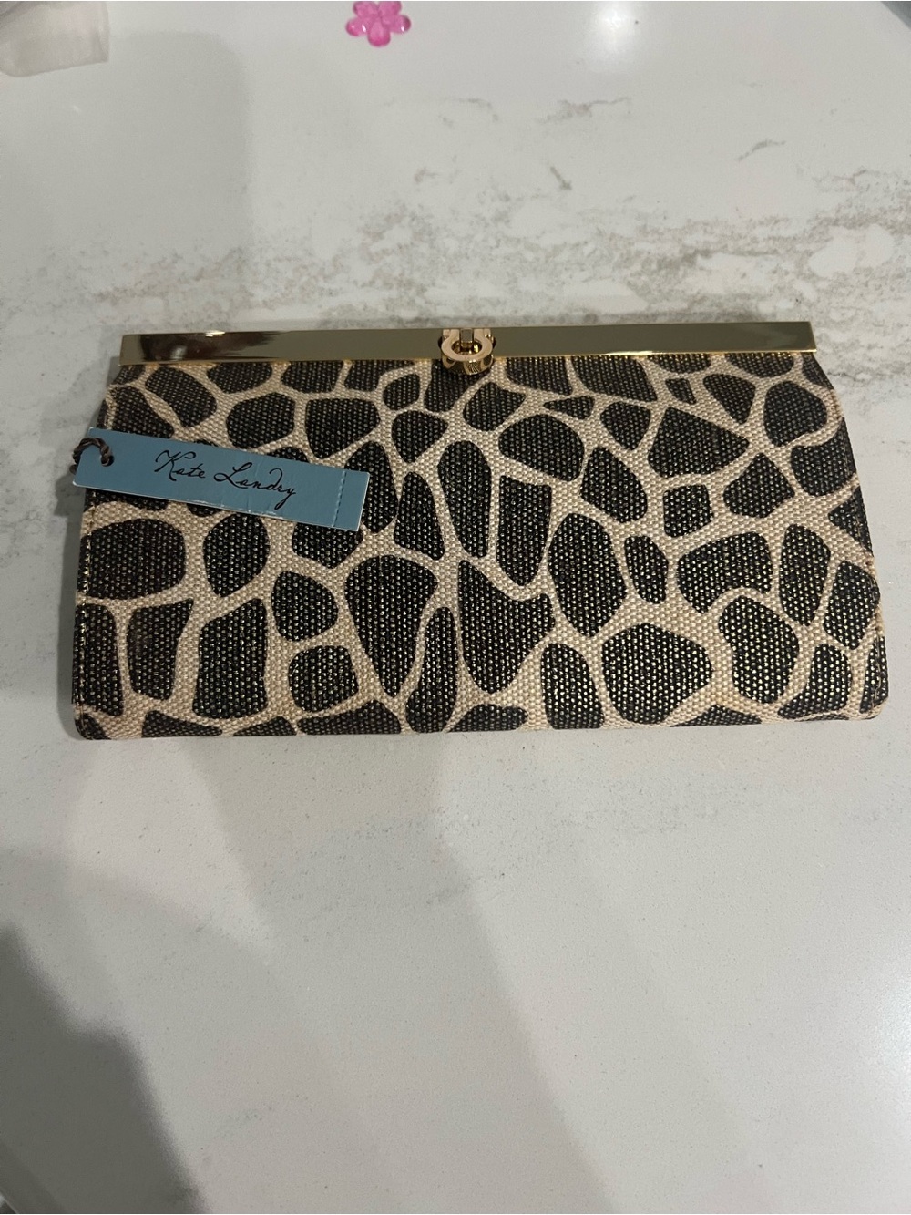 Kate Landry Black and Cream Patterned Frame Clutch